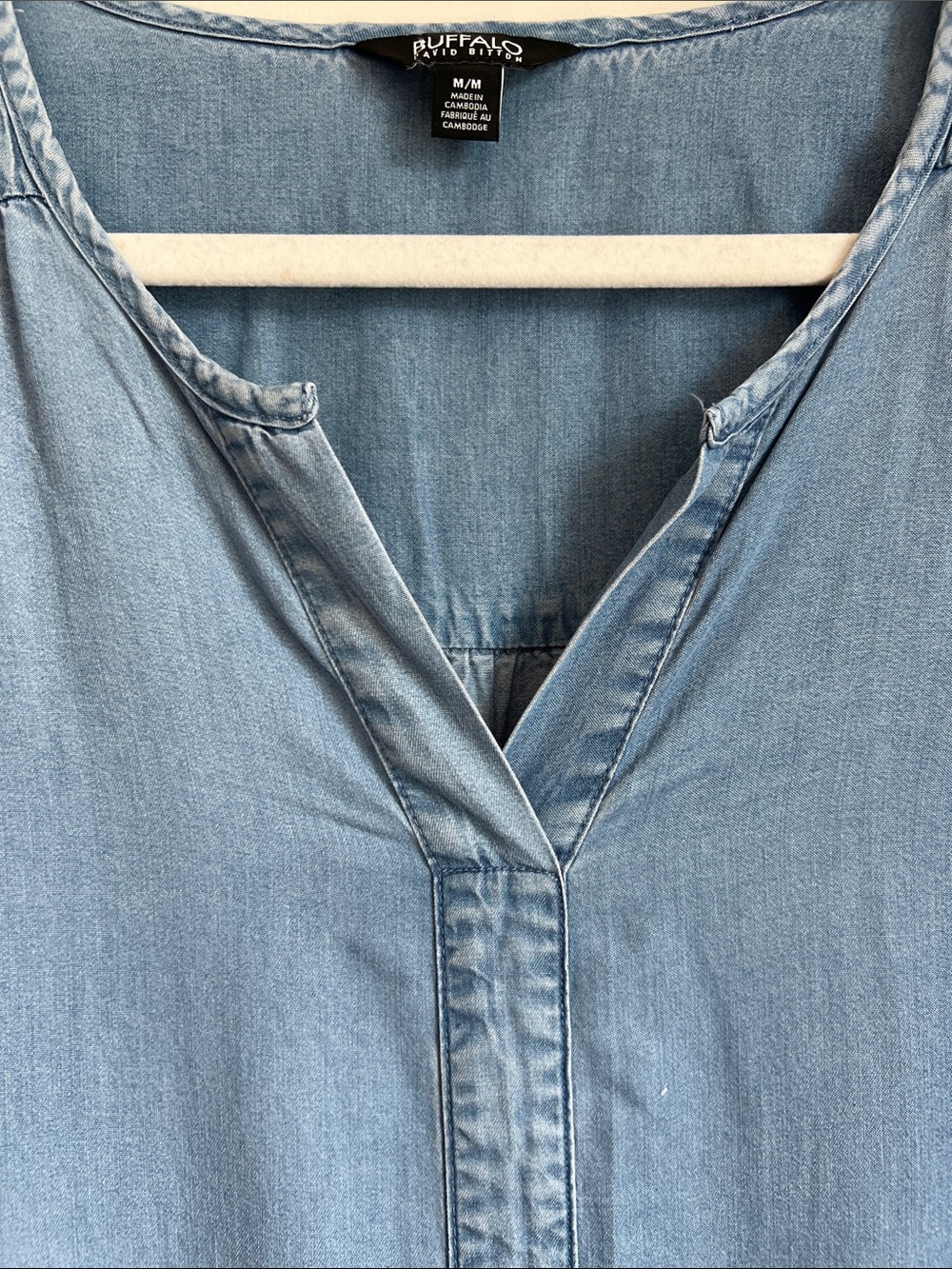 Buffalo David Bitton Chambray Tiered Dress Pockets Sz M Cottagecore Boho Prairie - Picture 6 of 13